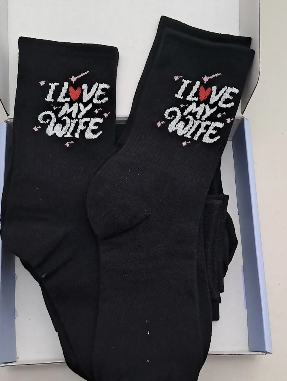 I Love My Wife Black Crew Socks - Novelty Men's Socks 6 Pairs